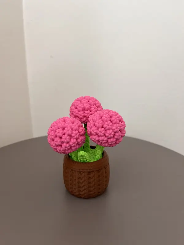 Örgü Görünümlü Pembe Çiçek Saksısı 2