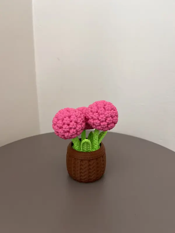 Örgü Görünümlü Pembe Çiçek Saksısı 3
