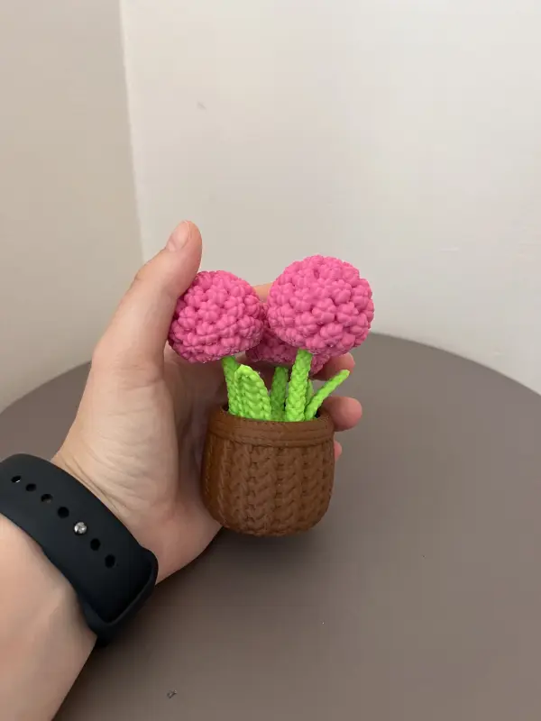 Örgü Görünümlü Pembe Çiçek Saksısı 4